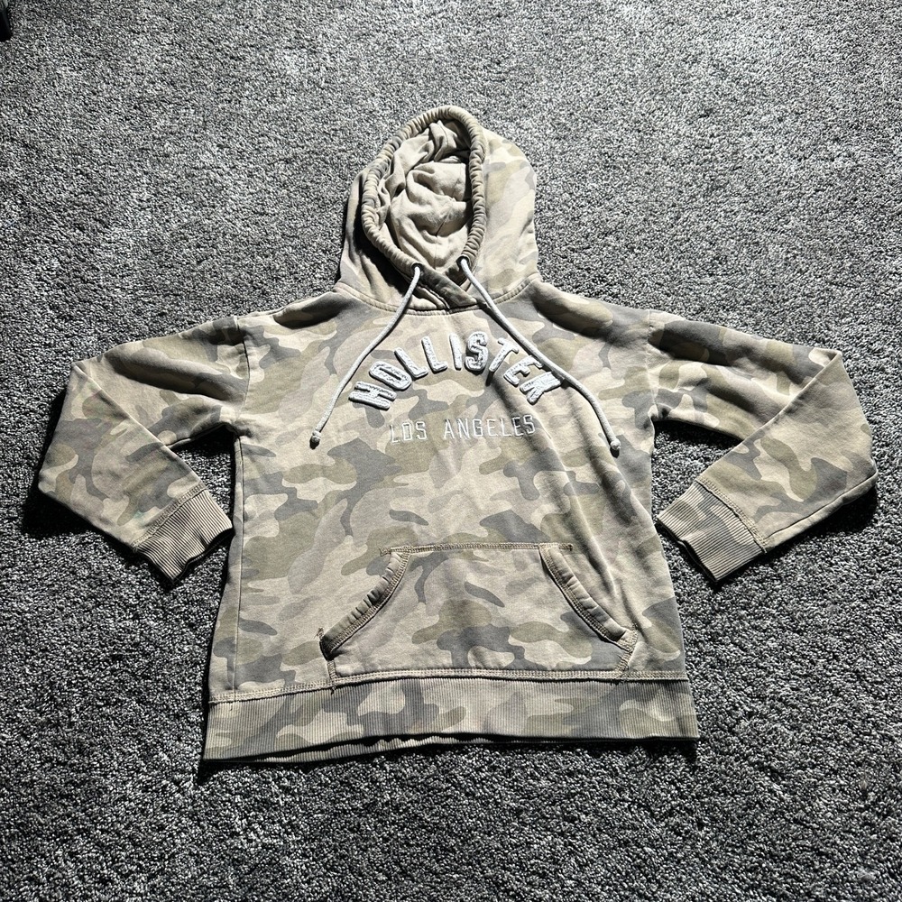 Y2K Hollister Hoodie Womens XS Camo Los Angeles Pullover Sweatshirt Logo Preppy